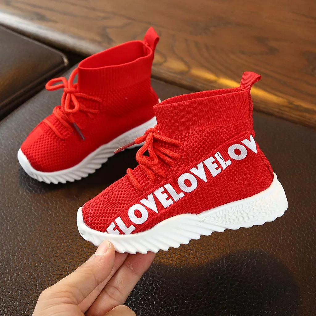 Детская обувь для девочек и мальчиков; черные эластичные кроссовки с буквенным принтом; спортивная обувь для бега; обувь для маленьких мальчиков; уличные ботинки для девочек; 19Aug