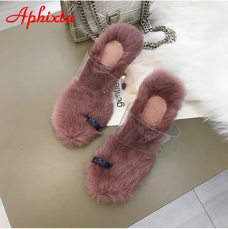 Aphixta/женские вьетнамки на каблуке 8 см с настоящим животным; женские шлепанцы; женская обувь на тонком каблуке; Прозрачные Пляжные наружные горки с открытым носком; Mujer