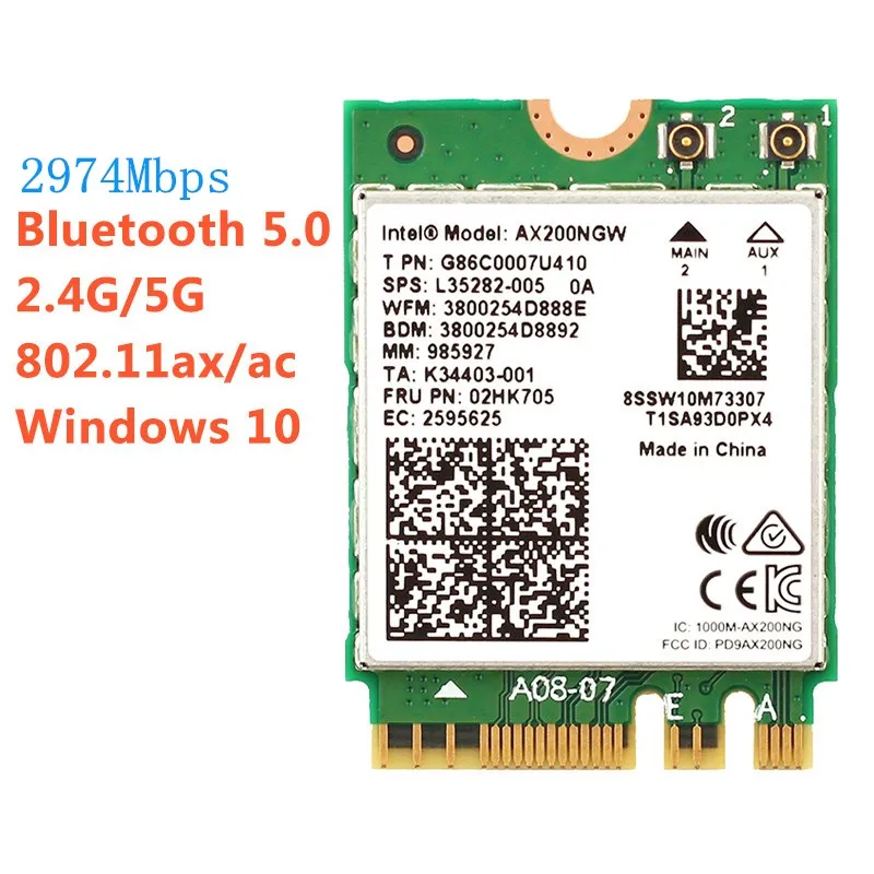 

2974Mbps Dual Band 802.11ax Intel Wifi 6 AX200NGW 160MHz Wireless Wlan Wi-Fi Card Adapter For Intel AX200 With BT 5.0 MU-MIMO