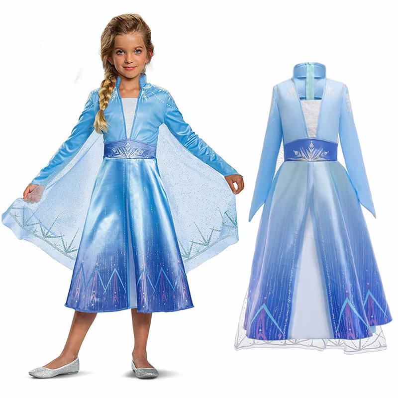 4-10 Years Fancy Cosplay Princess Dress Anna Elsa Kids Costume Snow Print Halloween Party Dress Vestidos Children Girls Clothing