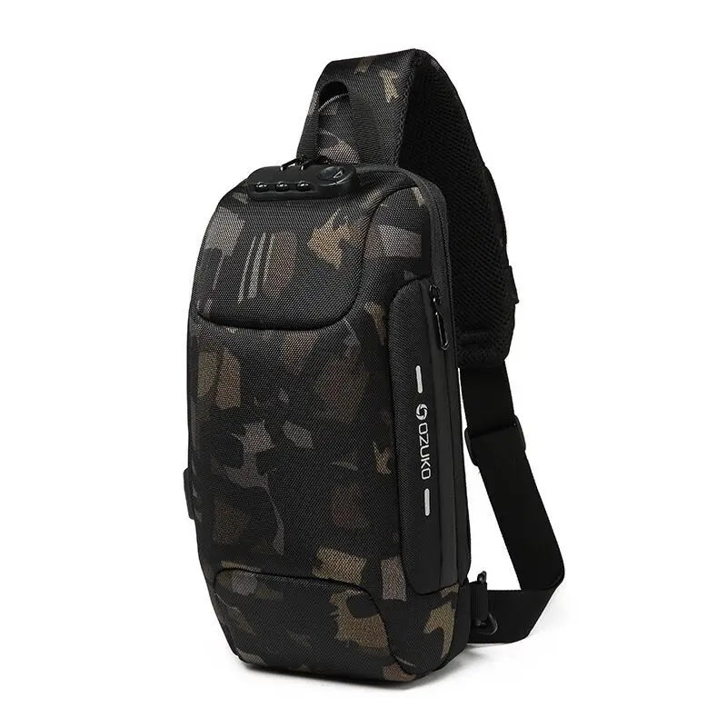 OZUKO многофункциональная сумка через плечо для мужчин, противоугонные сумки через плечо, мужские водонепроницаемые короткие нагрудные сумки, новинка - Цвет: Camouflage
