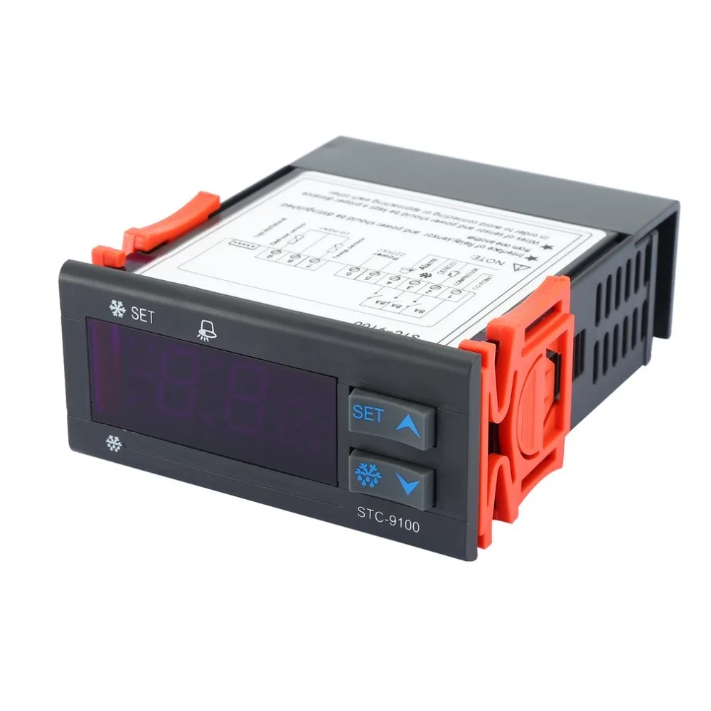 STC-9100 регулятор температуры для холодного хранения морозильник контроль температуры Лер охлаждения Мороз сигнализация двойной датчик
