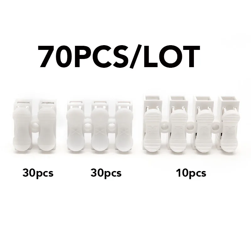 70PCS/SET Spring Wire Quick Connector SELF Cable Clamp Easy Fit LED Strip 2P 3P 4P Electrical Crimp Terminals Block Splice White |