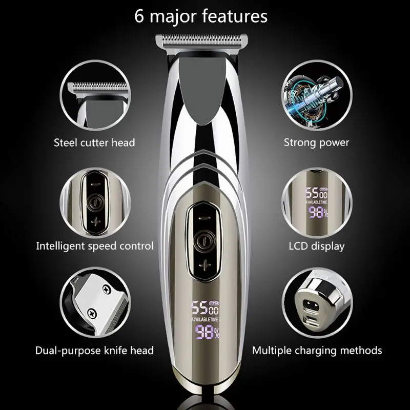 Профессиональный электрический триммер для волос Машинка для стрижки волос с острым прочным лезвием USB перезаряжаемая бритва борода