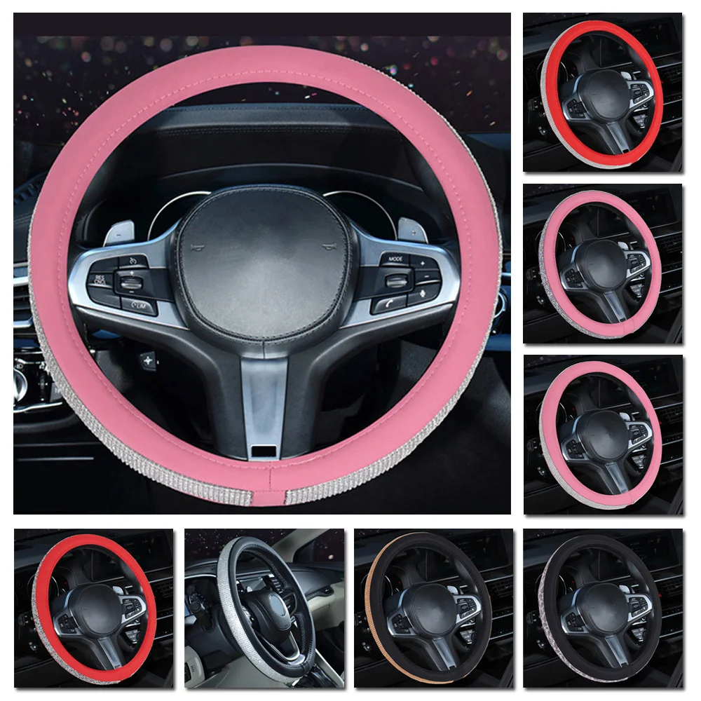 Bling чехол рулевого колеса автомобиля 38 см блестящие стразы+ белый для девушки леди Женщины