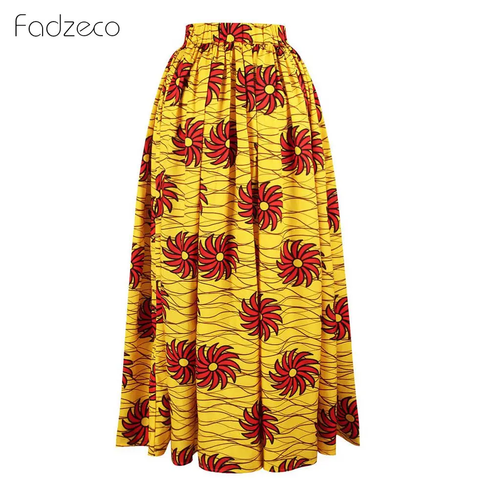 Fadzeco африканская юбка для женщин с цветочным принтом, модная эластичная длинная юбка с высокой талией, пышная длинная юбка