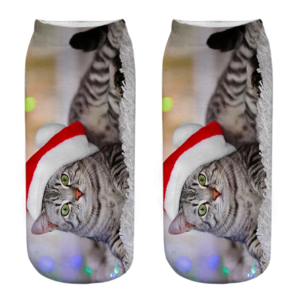 1 Paar süße Mädchen lustige Cartoon Tier Katze 3d gedruckt Weihnachten Geschenk Socken Kätzchen Knöchel Socken Neuheit Weihnachten Geschenke Drops hip – Detail 6