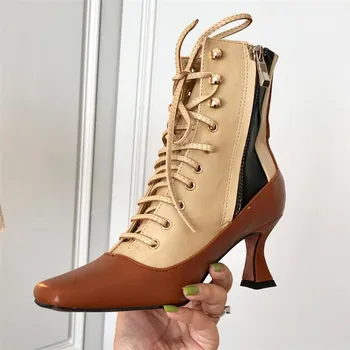 

2020 New Spring Autumn Brand Designers Women Shoes Heels Boot Square head wine cup heel Lacing Platform Ankle Boots Martins boot