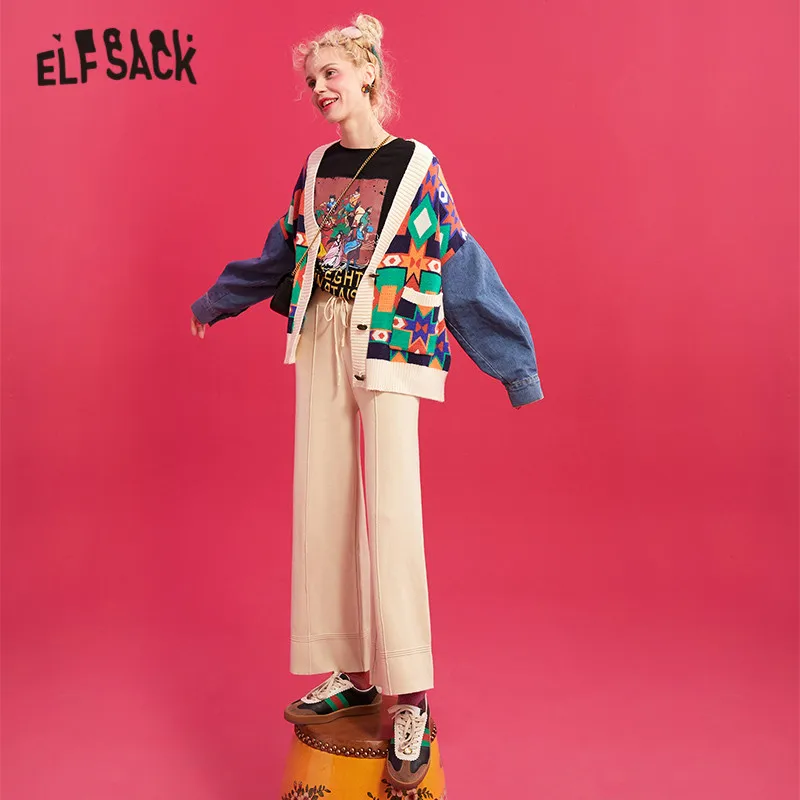 ELFSACK Multicolor Solid Knit Straight Women Wide Leg Pants 2020 Spring Pure Elastic Drawstring Korean Ladies Basic Trousers ELFSACK Multicolor Solid Knit Straight Women Wide Leg Pants 2020 Spring Pure Elastic Drawstring Korean Ladies Basic Trousers