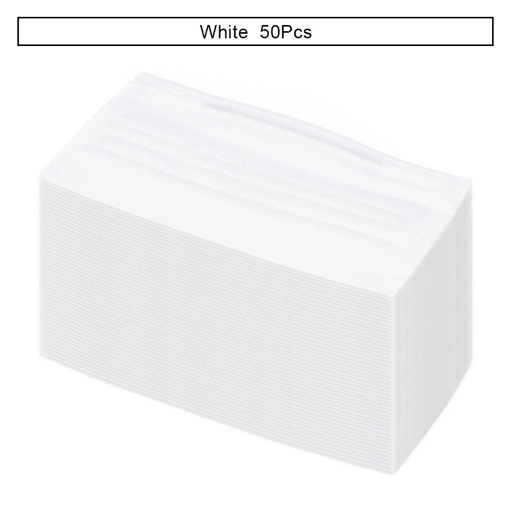 White 50 pcs 50 шт./упак. Анти-пыль ветрозащитный маски для лица нетканые одноразовые уход за кожей лица маска медицинская 3-х слойные, ресниц для наращивания с эластичная петля уха - Цвет: White 50 pcs