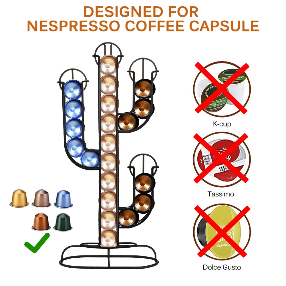 Капсульный держатель Nespresso из нержавеющей стали для 40 шт., держатель для кофейных капсул, креативный диспенсер для кактуса, подставка для кофе