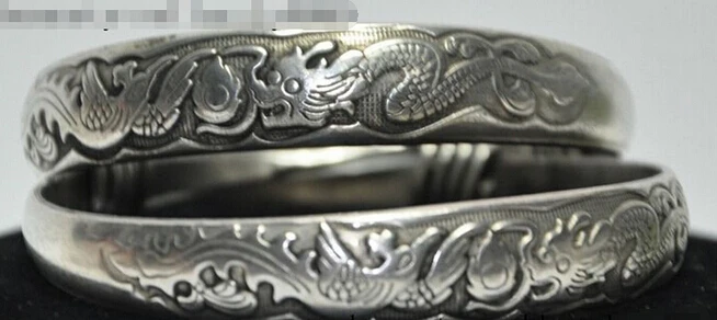 914 + собирайте Старый тибетский серебряный резной браслет с драконом Фениксом