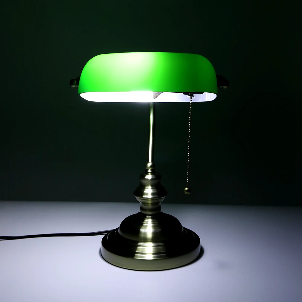 Классическая винтажная лампа банкира настольная лампа E27 с выключателем зеленого стекла абажур покрытие настольные лампы для спальни Кабинета дома чтения