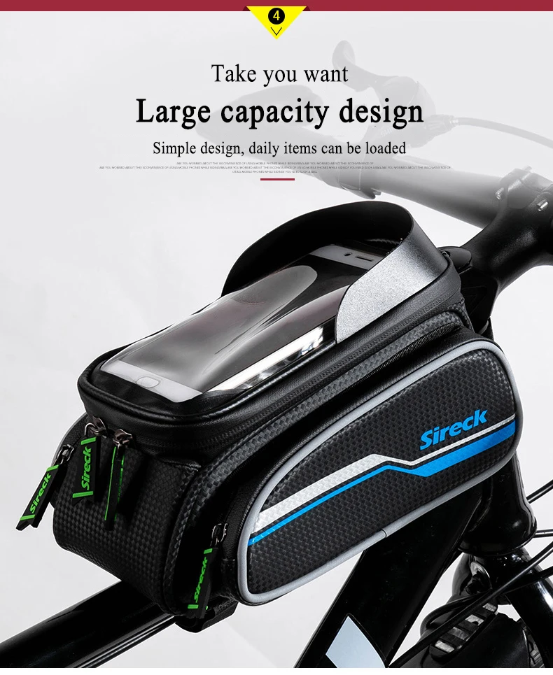 Clearance Sireck Bike Bag Nylon Rainproof Bicycle Bag 6.0 Touchscreen Bike Phone Case Cycling Front Tube Saddle Bag Bicycle Accessories 17