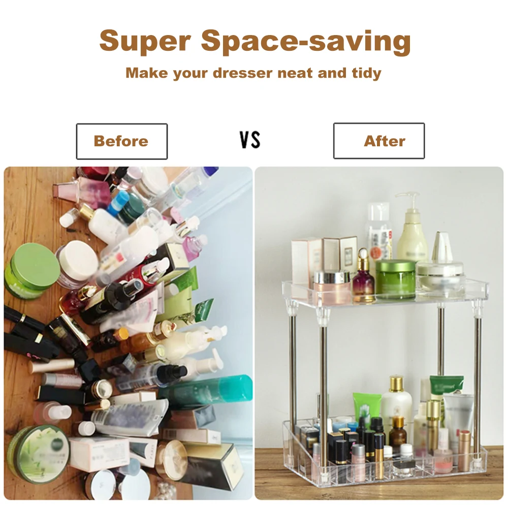 

Cosmetic Collection Box Space-saving Square make up Storage Rack Organizer Tray Shelf 2 Layers Transparent Acrylic Stand Holder
