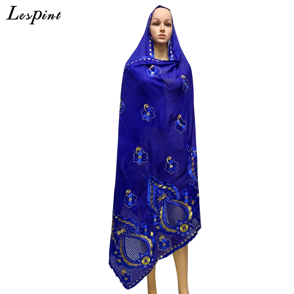 Embroidery Scarf For Muslim Women African Cotton Diamonds Hijab 210x110cm Dubai India Turkey Pray Big Size Shawl 7 Pcs Les-010