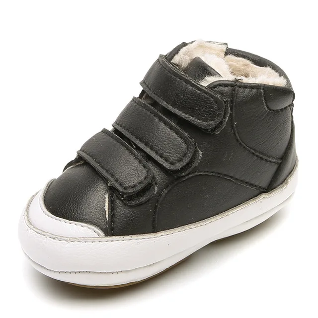 Dolakids/новые зимние кожаные сапоги из коровьей кожи для мальчиков и девочек с мягкой подошвой для малышей и малышей, хлопковые сапоги с флисом для тепла - Цвет: Черный