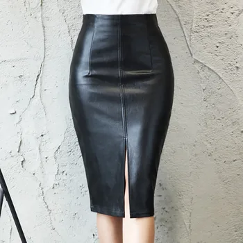 

Women Autumn High Waist Bag Hip Half-length Split PU Imitation Leather Wild Skirt New Vcqy
