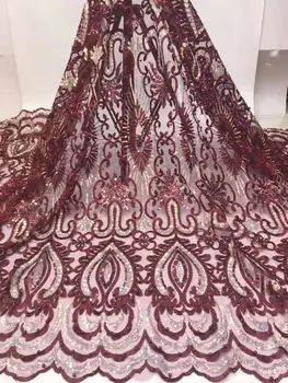 

Fashionable heavy French chiffon lace dress, latest red African embroidery lace fabric, high-end handmade glass crystal beaded