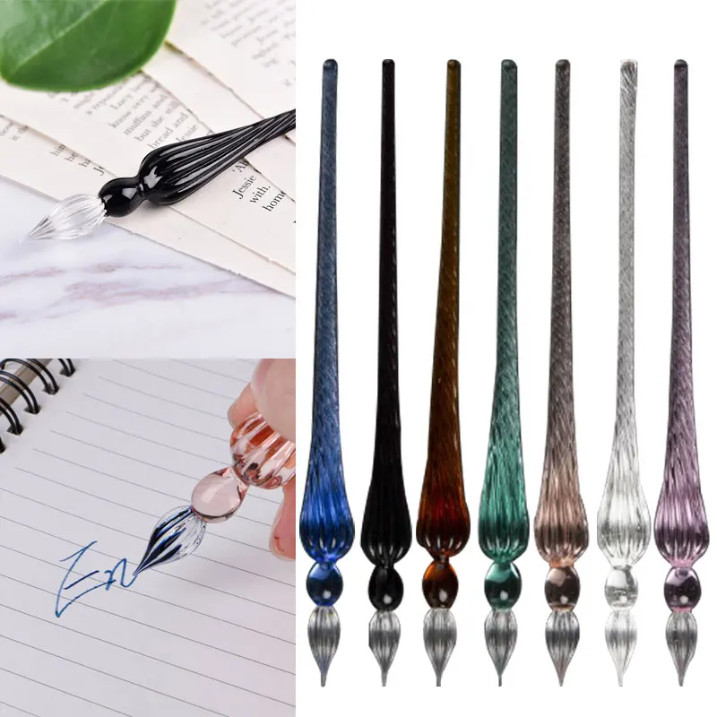 

Glass Drip Fountain Pen Vintage Glass Dip Dipping Pen Signature Filling Ink Fountain Pens With Gift Box Pen Crystal Dip Sign Pen