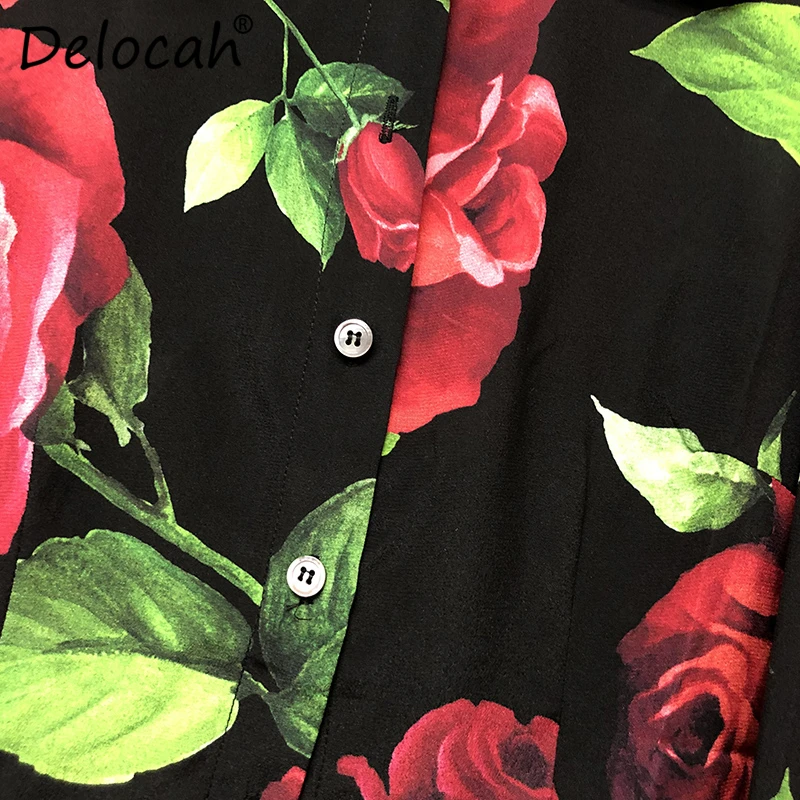 Delocah, осенне-зимняя женская рубашка, подиумная, модная, дизайнерская, с длинным рукавом, с принтом розы, шелк, современные, новые блузки