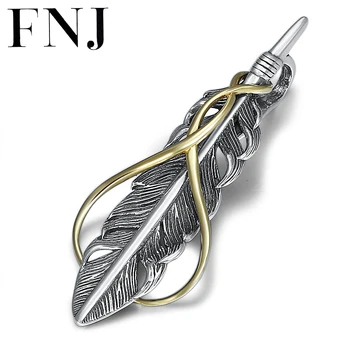 

FNJ Skull Feather Pendant 925 Silver Original Punk Pure S925 Thai Silver Pendants for Jewelry Making Men Women