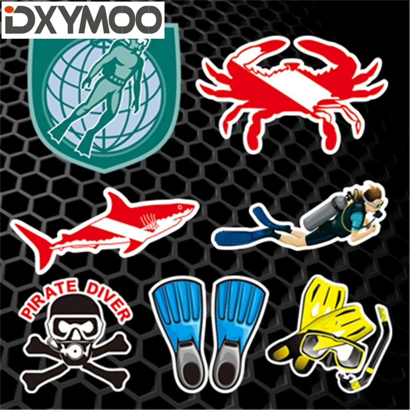Scuba Dive Car Window Tail Stickers Pirate Diver Crab Shark Diving