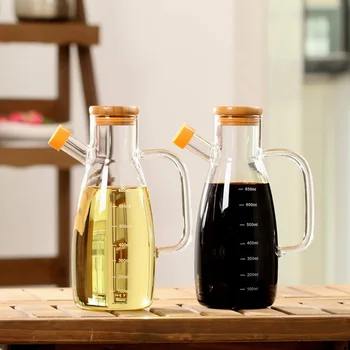 

Olive Oil Dispenser Glass Bottle Cruet Lead-Free with Bamboo Lid Vinegar Bottles for Kitchen Cooking Container TN99
