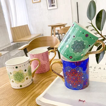 

Nordic Creative Funny Ceramic Mug with Handle Simple Breakfast Coffee Mug Milk Large Capacity Home Office Straight Body Watercup