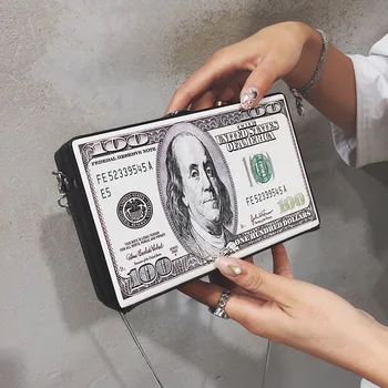 

Women Bags PU Creative Banknote Printing Shoulder Diagonal Package