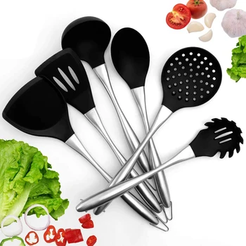 

NEW 10PCS Premium Kitchen Utensils Set Stainless Steel Handle Silicone Cooking Utensils Non-stick Spatula Cookware Kitchen Tools