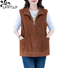 UHYTGF Sleeveless Weibliche Jacken Vintage Cord Casual Herbst Winter Westen Für Frauen Koreanische Lose 4XL Plus Größe Weste 1453