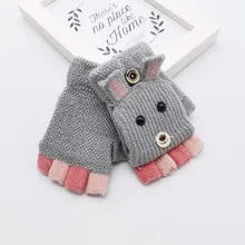 Модные детские зимние Рождественские перчатки С Откидывающейся Крышкой на половину пальца и с изображением рога для детей от 0 до 3 лет