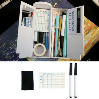 ホット流砂半透明クリエイティブ多機能円筒形のペンボックス学校文具ペンホルダーピンクブルー電卓
