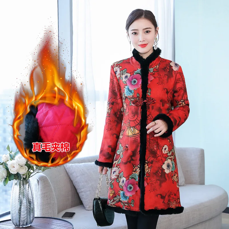 

2019 Winter New Style Ethnic-Style Stand Collar Mid-length Padded Long Sleeve Wedding Hi Womanishly Fussy-Cotton Overcoat
