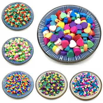 

20pcs/lot 10mm Heart shape Beads Polymer Clay Beads Mixed Color Polymer Clay Spacer Beads For Jewelry Making DIY Bracelet #A45a1