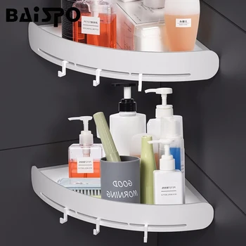 

BAISPO Bathroom Storage Shelf Rack Wall-mounted Punch-free Waterproof Floating Shelf Kitchen Storage Bathroom Accessories Sets