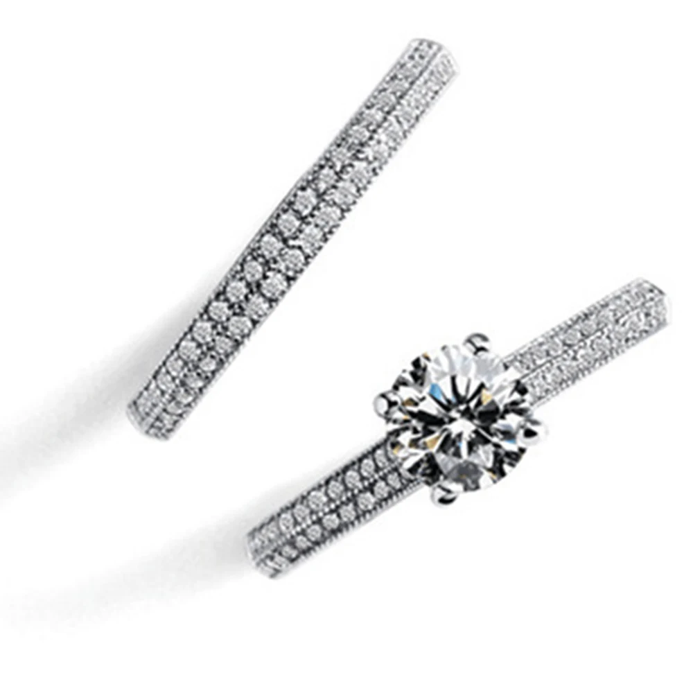 

Luxury Female Rings White Bridal Wedding Ring Set Fashion 925 Silver Filled Jewelry Promise CZ Stone Engagement Rings For Women