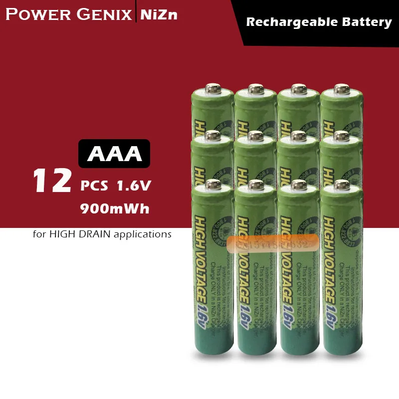 Freeshipping 12pcs/lot Nizn 1.6v Aaa 900mwh Rechargeable Powergenix More Than 1.5v Battery High