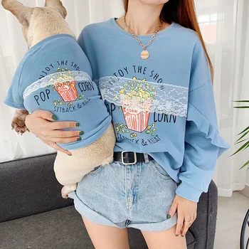 

Cotton Pets Dogs Clothing Lace Sleeve Pet Matching Clothes for Small Medium Dogs Costume Pug Print Dog Shirt Cotton Dog Hoodie