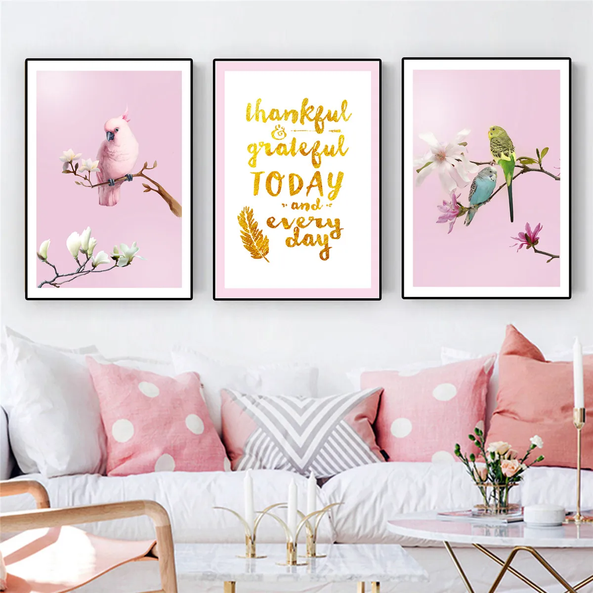 Северные птицы животные цветы Розовый современный постер холст печать живопись