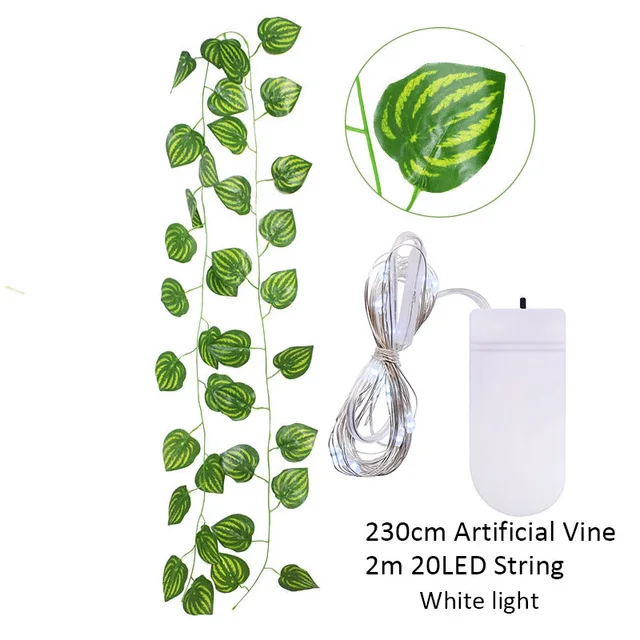 Lierre Artificiel, 2m Guirlande Lumineuse Piles Fe, Artificielle Feuille  Verte Plantes Vigne Avec 20 Led Chane Lumires De Vigne Pour Jardin Cour  Mais