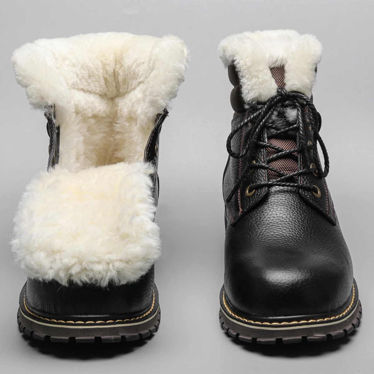 3849 Natural Wool Winter Boots Natural Genuine Cow Leather Warmest Men