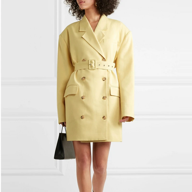 

Haute Couture Double Breasted Suite Female Autumn Oversized Blazer Women Long Jacket with Sash Office Lady Wear Winter Outercoat
