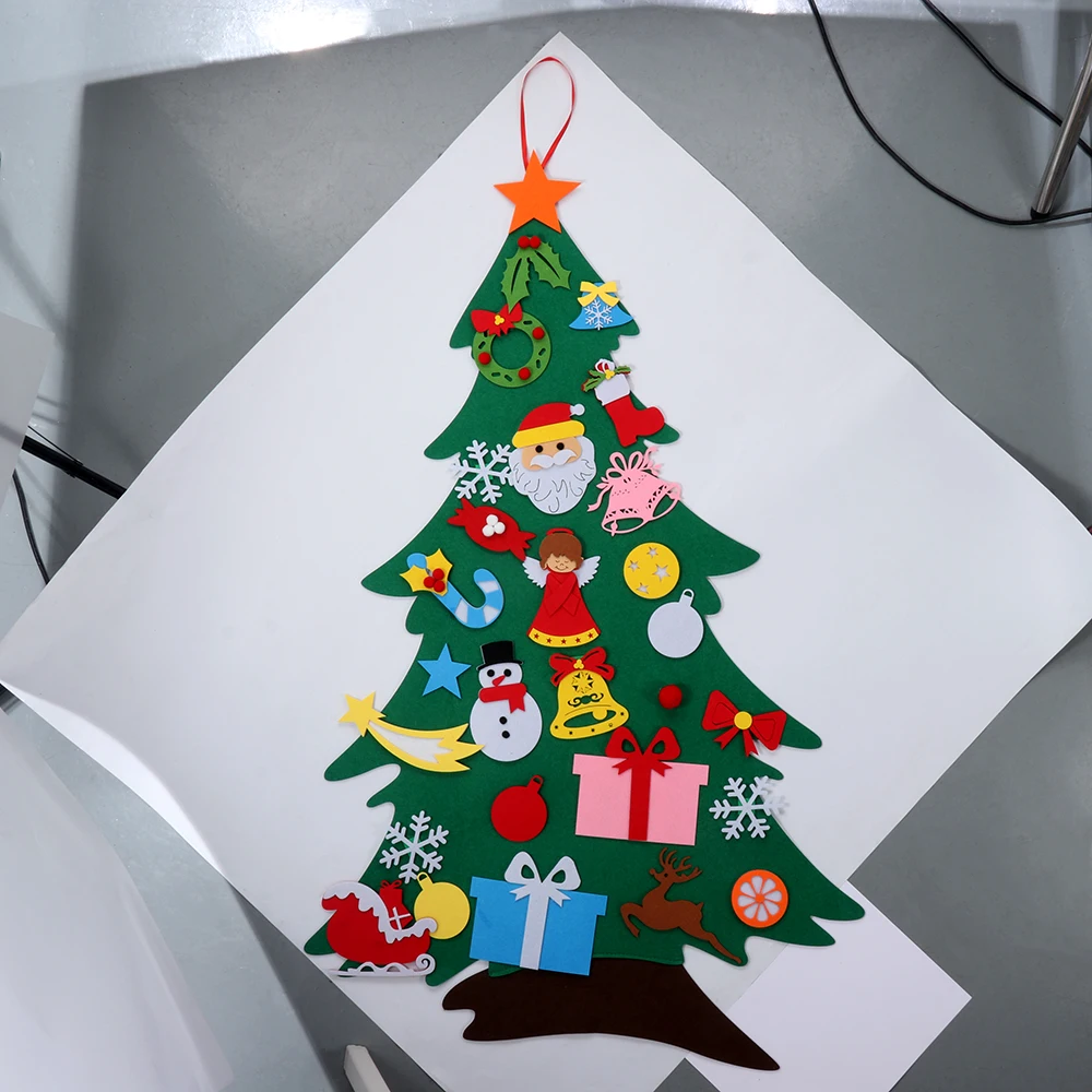1 Set DIY Felt Artificial Colorful Christmas Tree Door Wall Hanging Christmas Ornaments Stick Puzzle Toys Home Decor Accessory