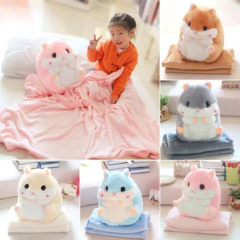 

Newly 2 in 1 Hamster Cushion Blanket Set Cute Plush Stuffed Throw Pillow with Blanket Toy MK