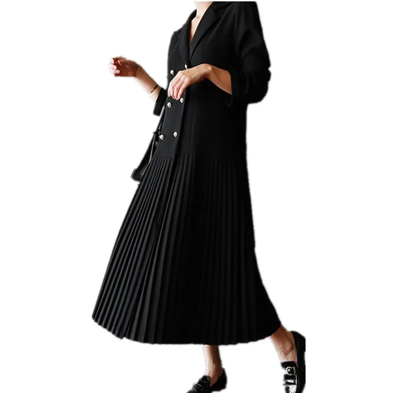 

Years Autumn New Style Suit Dress Women's Korean-style Pleated Double Breasted Chiffon Joint College Style Dress