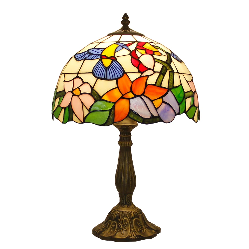 Mediterranean Style Resin Base Table Lamp European Bedroom Restaurant Bar Coffee Shop Stained Glass Bedside Table Lamp