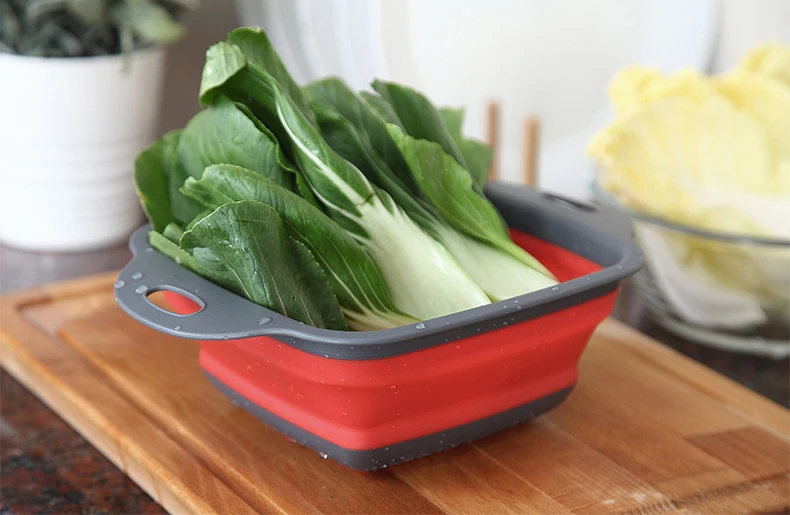 2pcs/set Foldable Silicone Colander Fruit Vegetable Washing Basket Strainer Collapsible Drainer With Handle Kitchen Tool