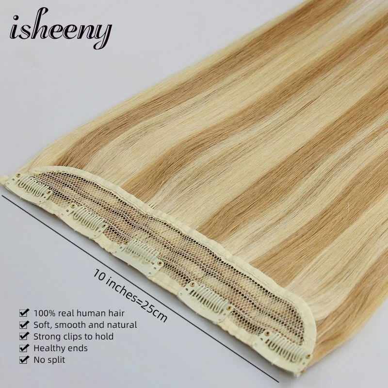 Isheeny Clip In One Piece Brazilian Hair Clips Tic Tac 5 clips 14" 18" 22" Remy Hair piece Straight Clip Human Extensions